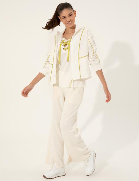 Ekru Comfort Fit Fermuarlı Sweatshirt - 50247391020