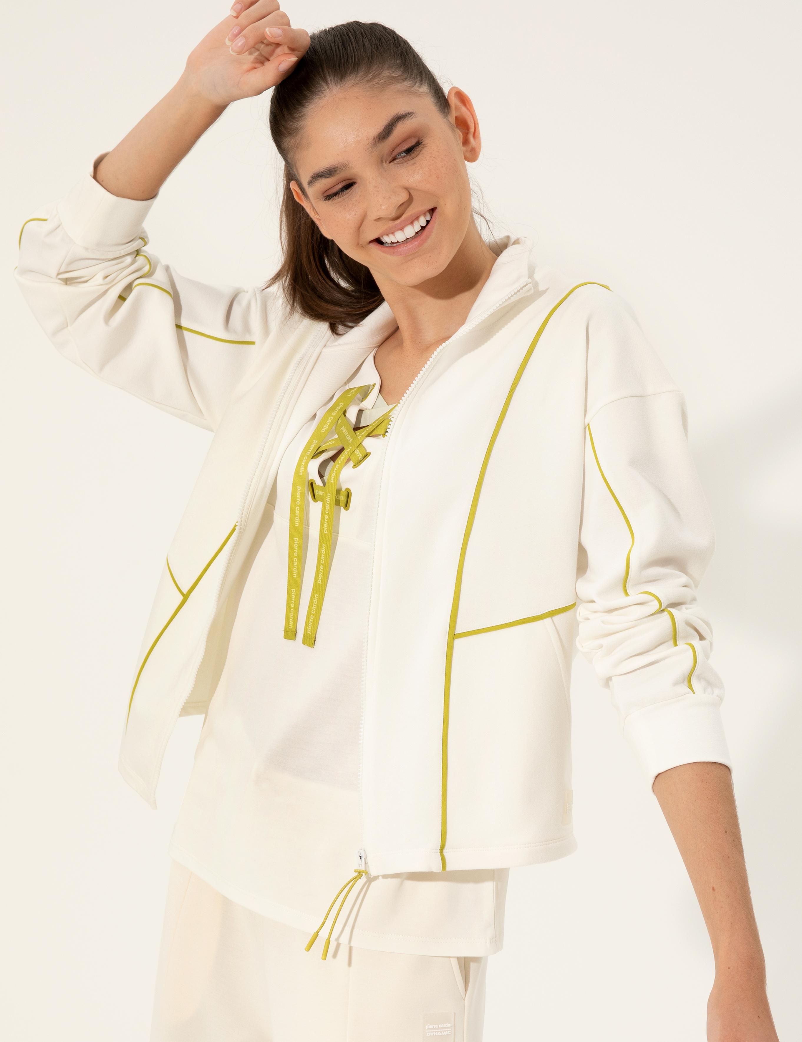 Ekru Comfort Fit Fermuarlı Sweatshirt