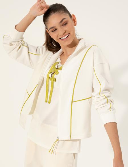 Ekru Comfort Fit Fermuarlı Sweatshirt - 50247391020