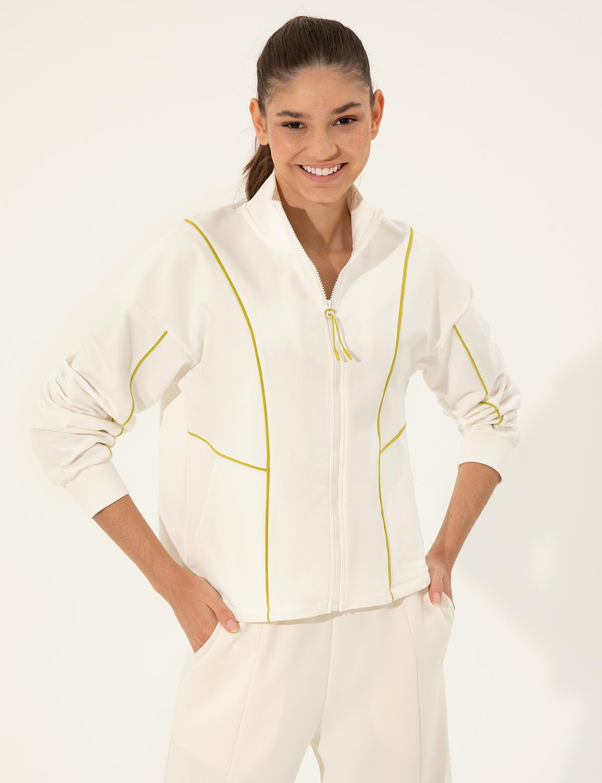 Ekru Comfort Fit Fermuarlı Sweatshirt - 50247391020