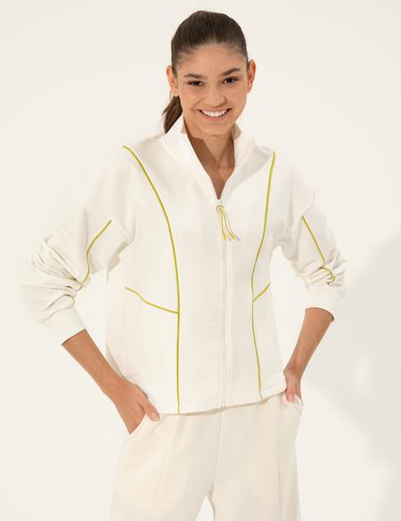 Ekru Comfort Fit Fermuarlı Sweatshirt - 50247391020