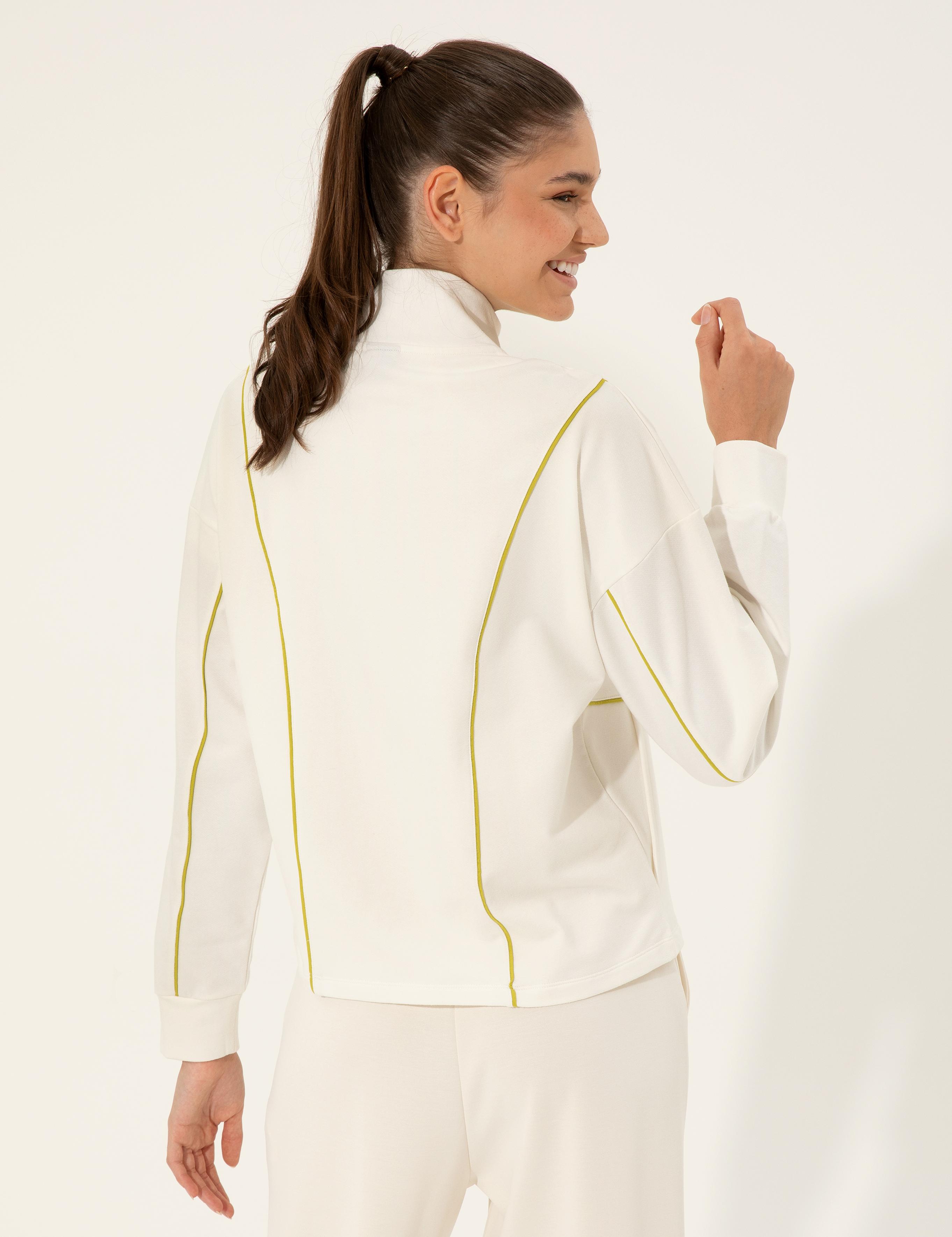 Ekru Comfort Fit Fermuarlı Sweatshirt