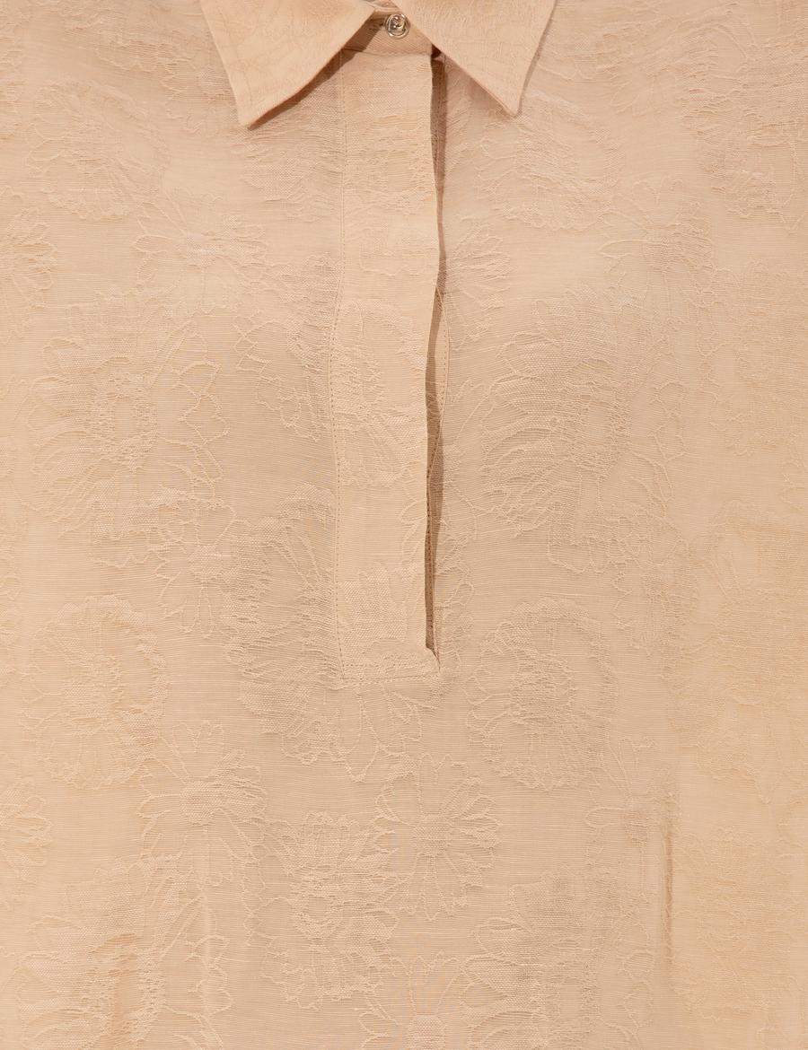 Bej Keten Karışımlı A Kesim Gömlek Elbise