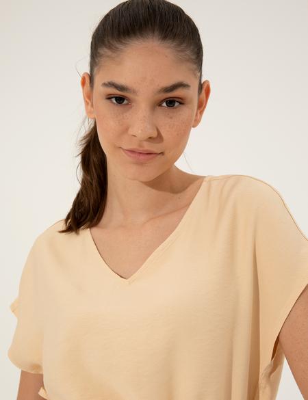 Bej Comfort Fit Kısa Kollu Bluz - 50252151005