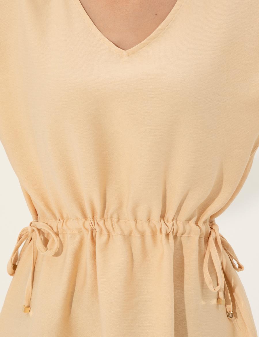 Bej Comfort Fit Kısa Kollu Bluz