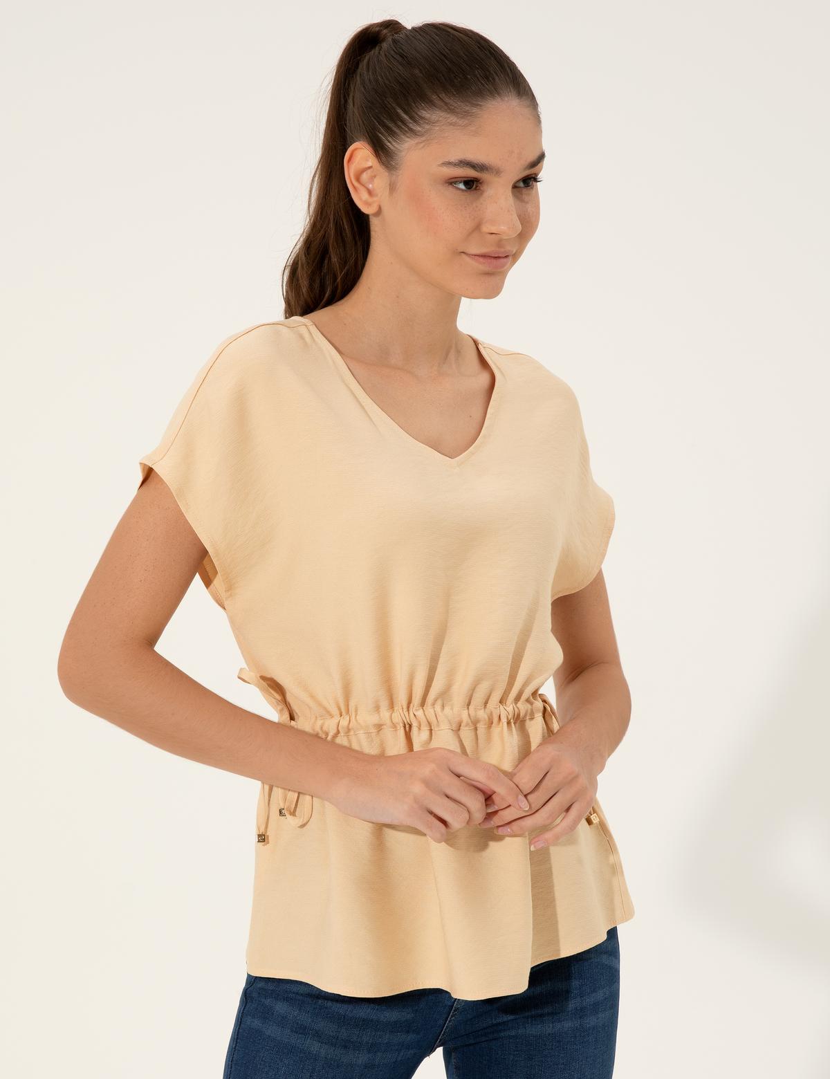 Bej Comfort Fit Kısa Kollu Bluz - 50252151005