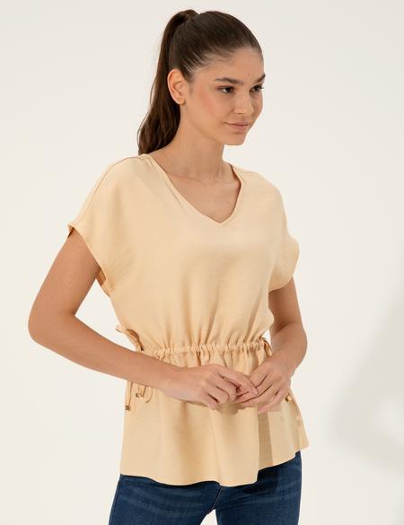 Bej Comfort Fit Kısa Kollu Bluz - 50252151005