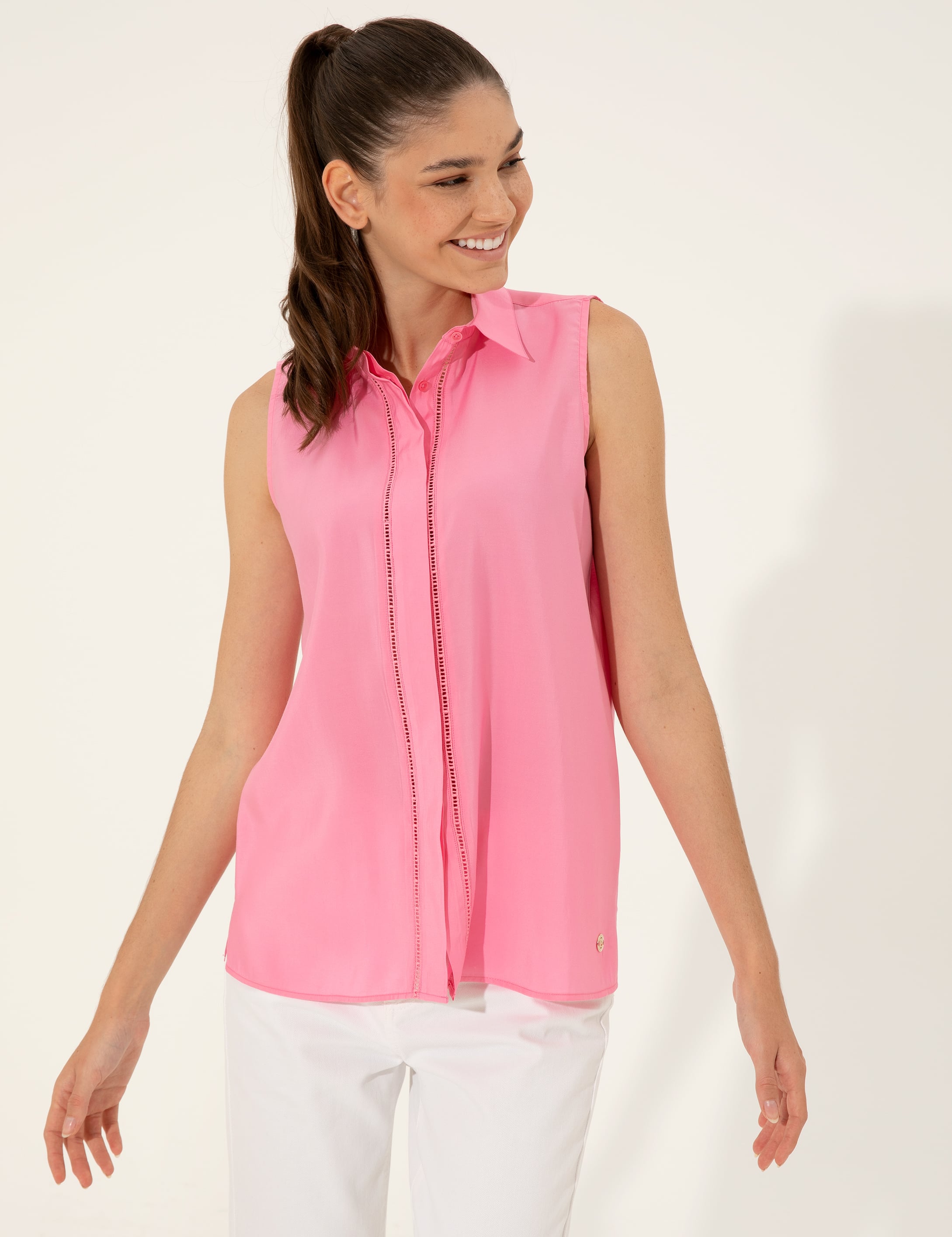 Pierre Cardin Pembe Regular Fit Kolsuz Bluz görsel 4