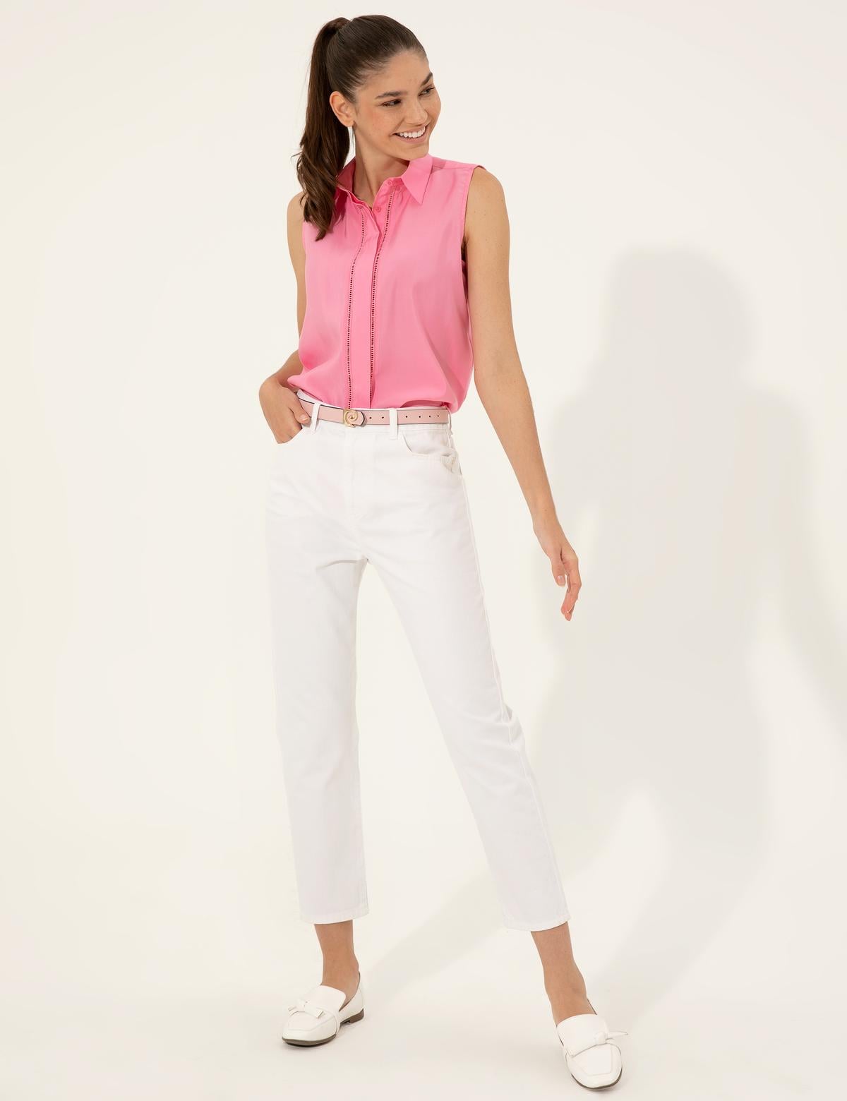 Pembe Regular Fit Kolsuz Bluz - 50247281013