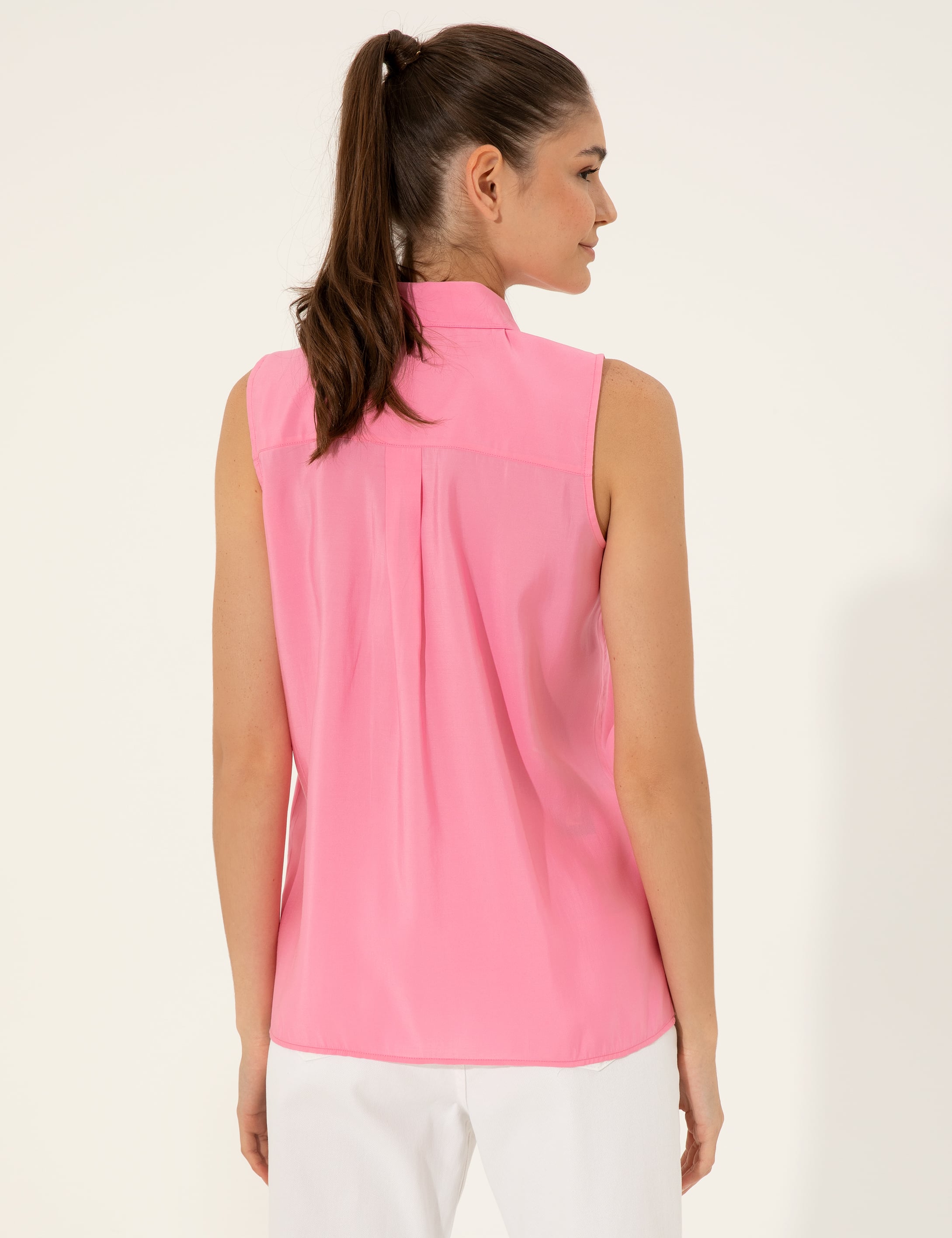 Pembe Regular Fit Kolsuz Bluz - Image 5