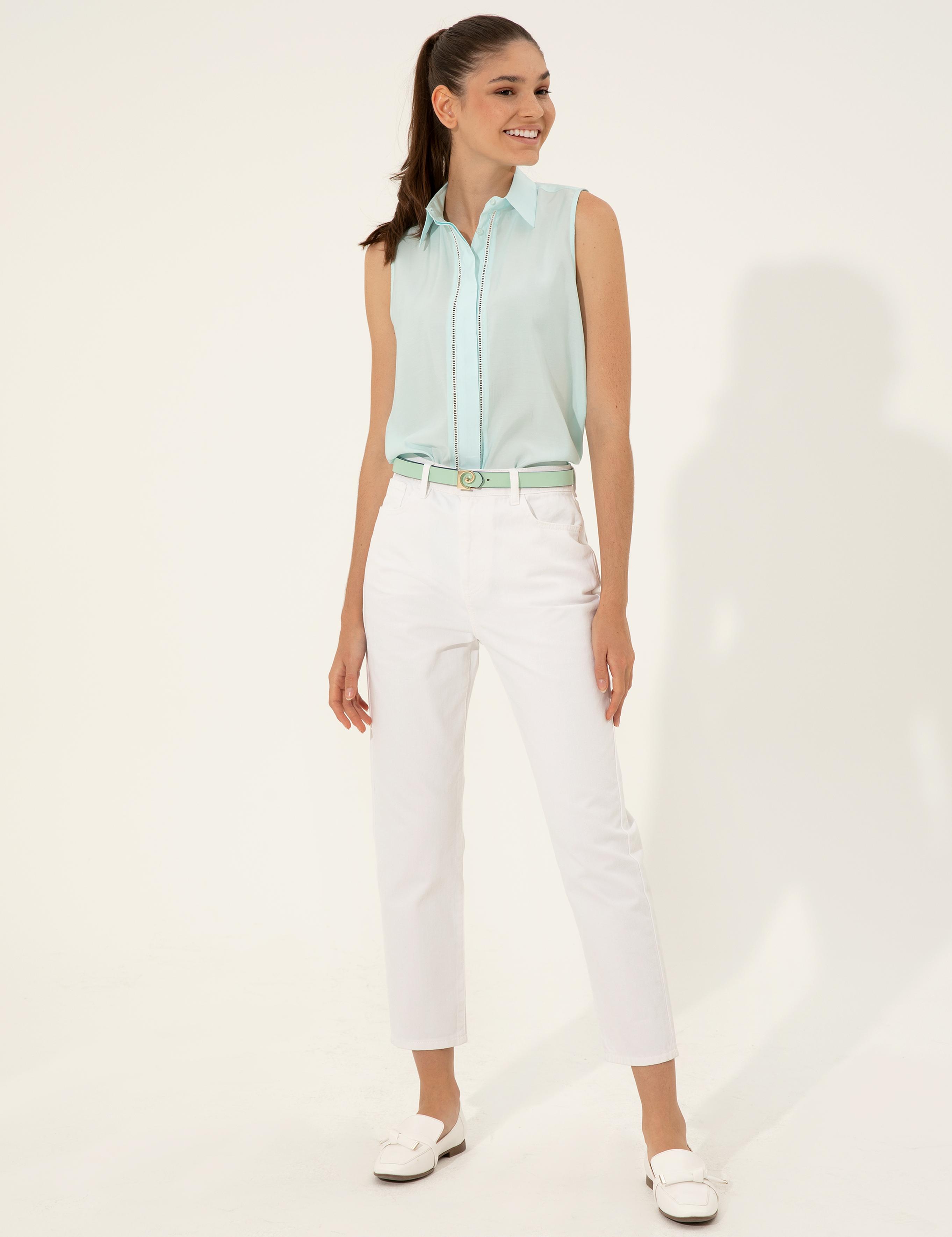 Beyaz Mom Fit Jean Pantolon