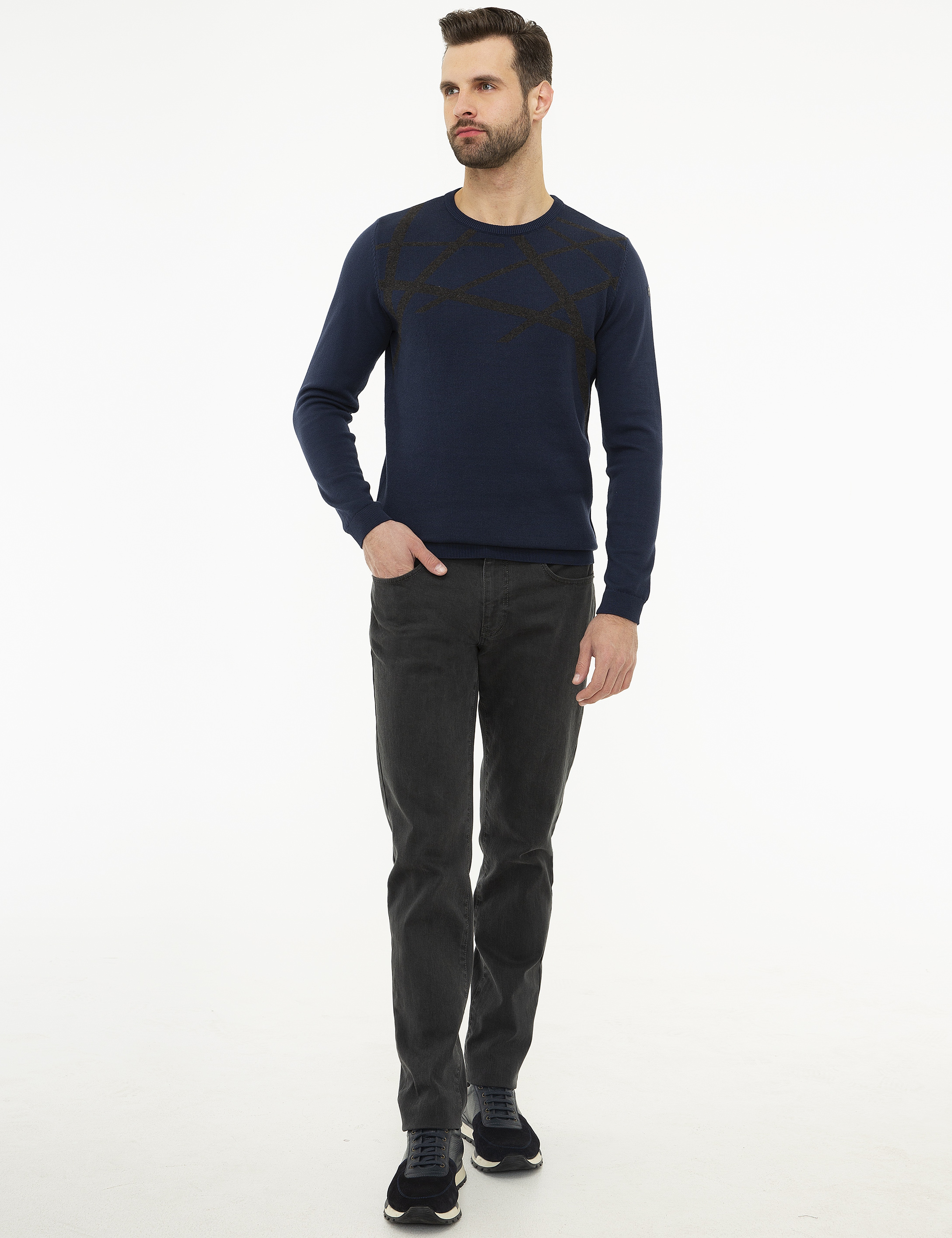 Koyu Lacivert Slim Fit Triko Kazak - Image 5