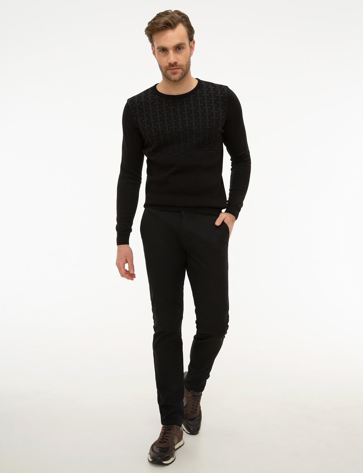 Siyah Slim Fit Triko Kazak - 50226519001