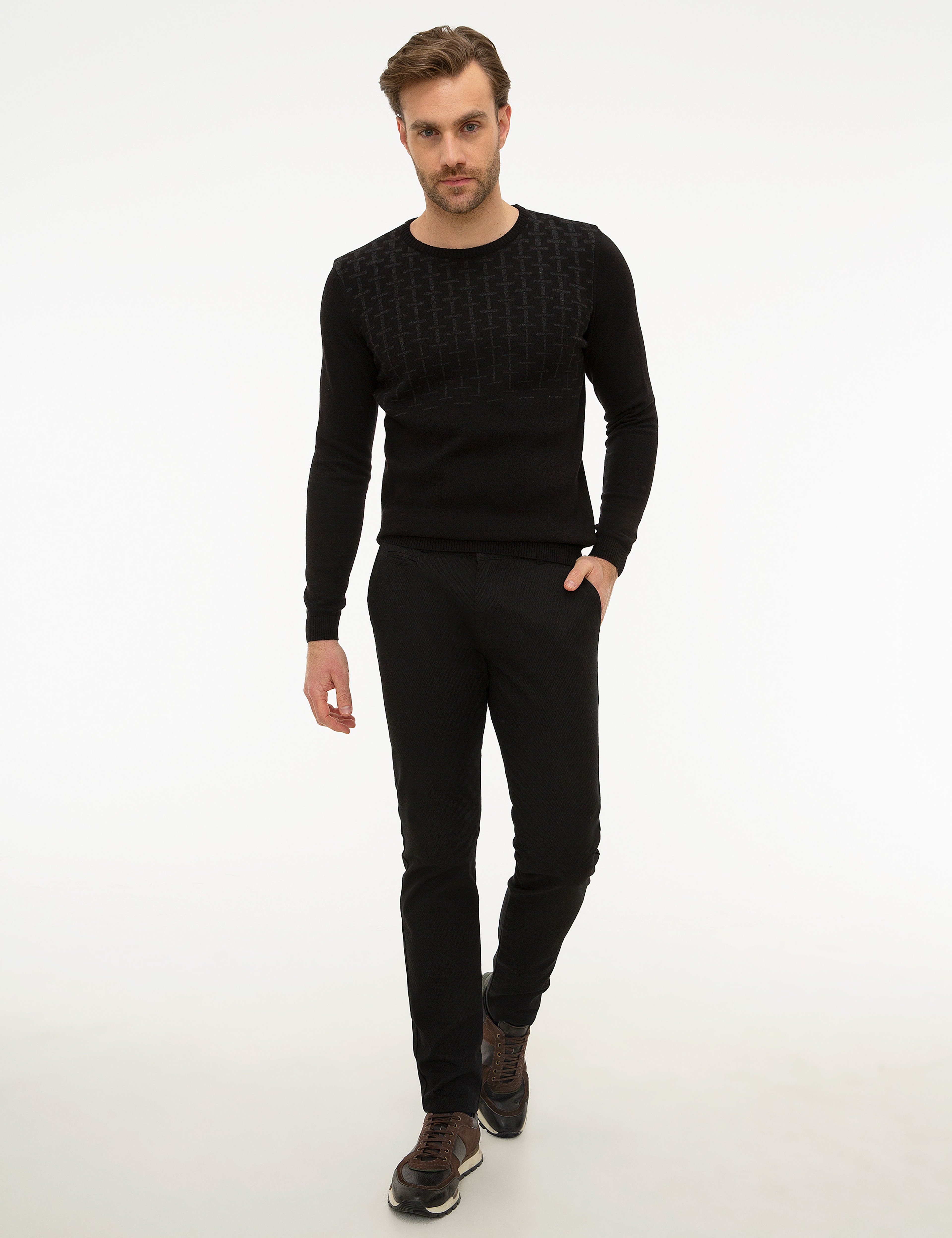 Siyah Slim Fit Triko Kazak - Image 5