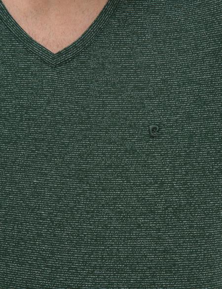 Koyu Yeşil Slim Fit V Yaka Tişört - 50225531027