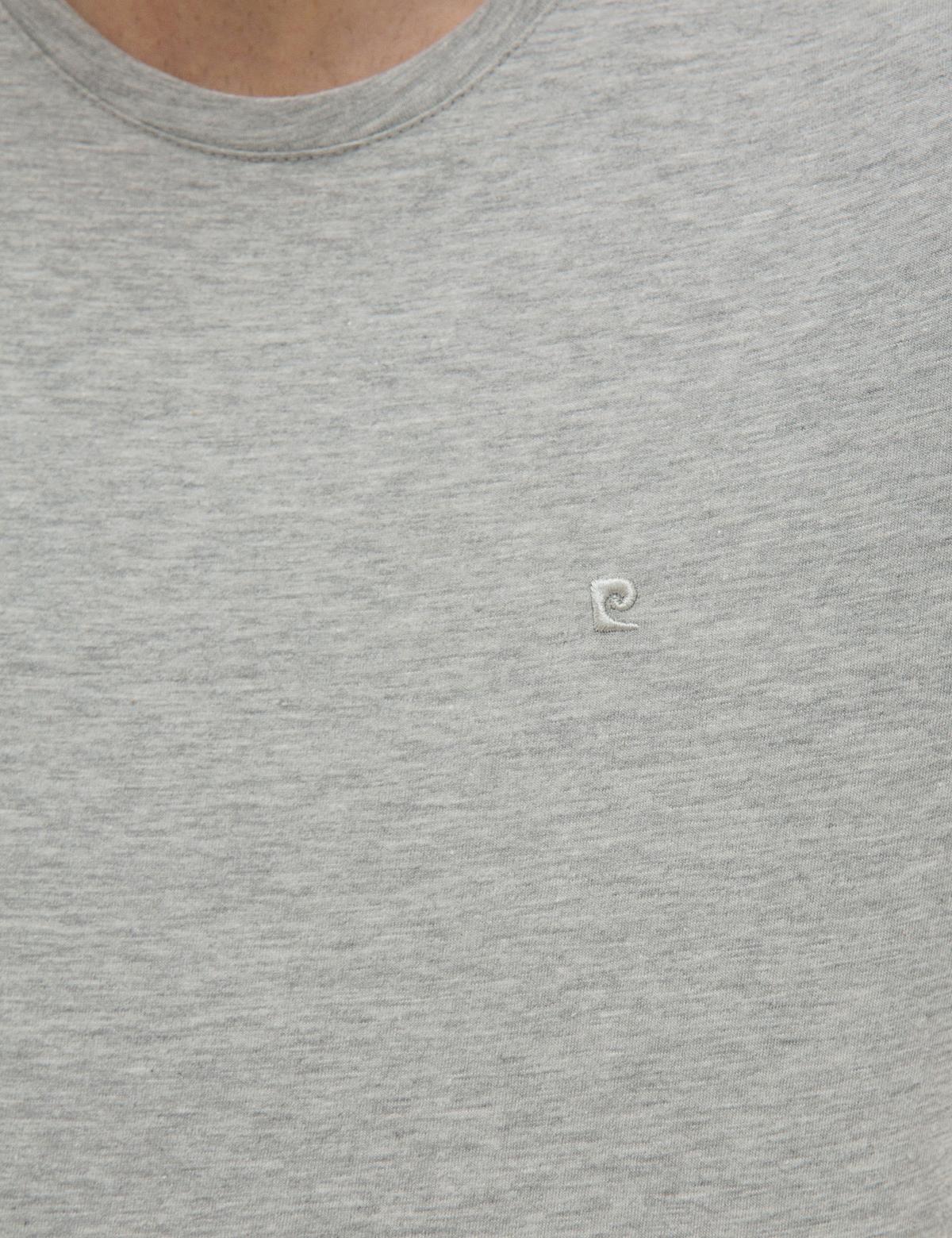 Açık Gri Melanj Slim Fit Bisiklet Yaka Basic T-Shirt - 50225511028