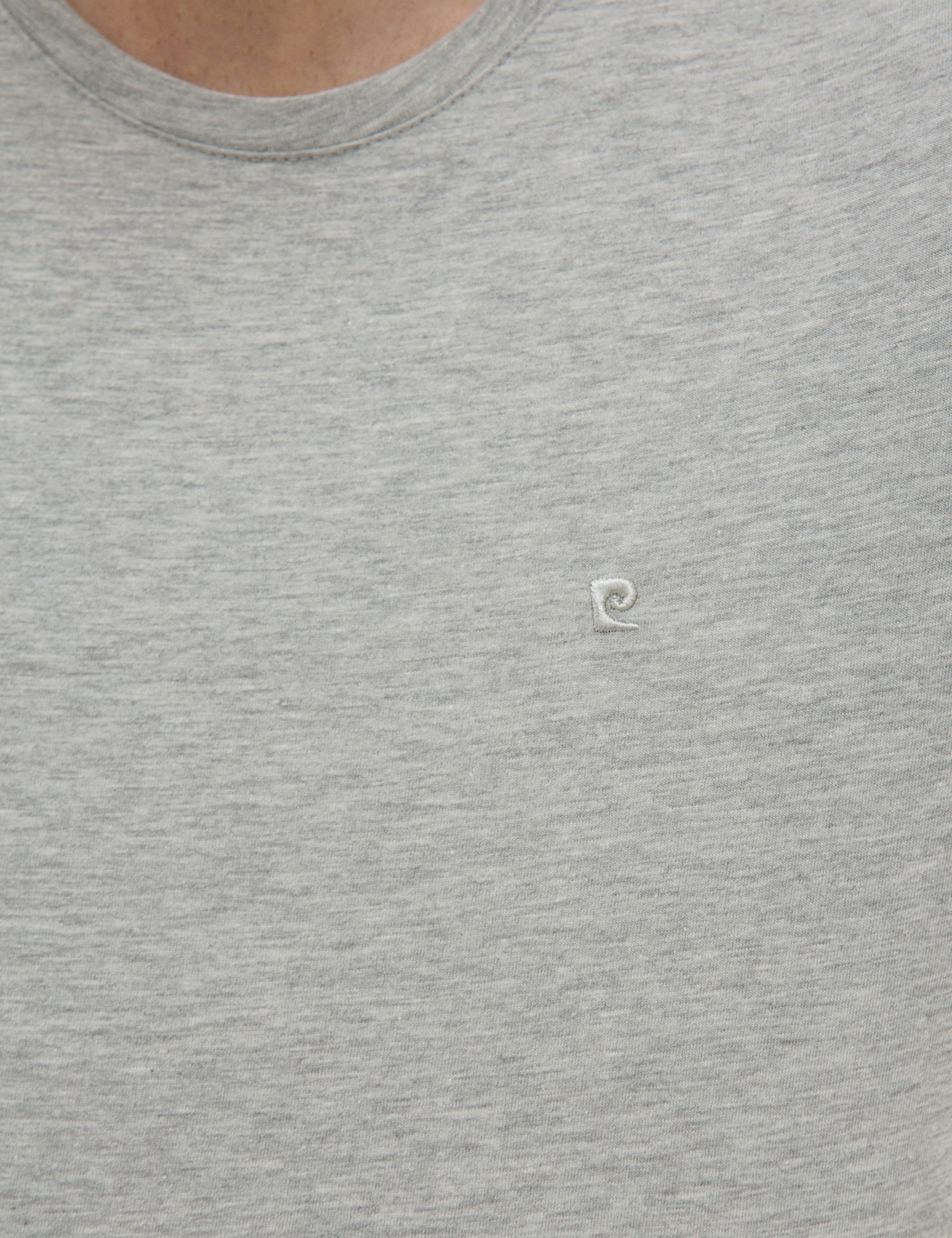 Açık Gri Melanj Slim Fit Bisiklet Yaka Basic T-Shirt - Image 5
