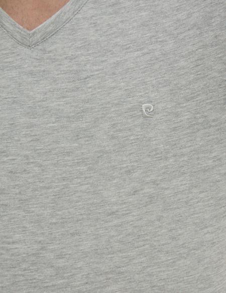Açık Gri Melanj Slim Fit V Yaka Basic T-Shirt - 50225532034