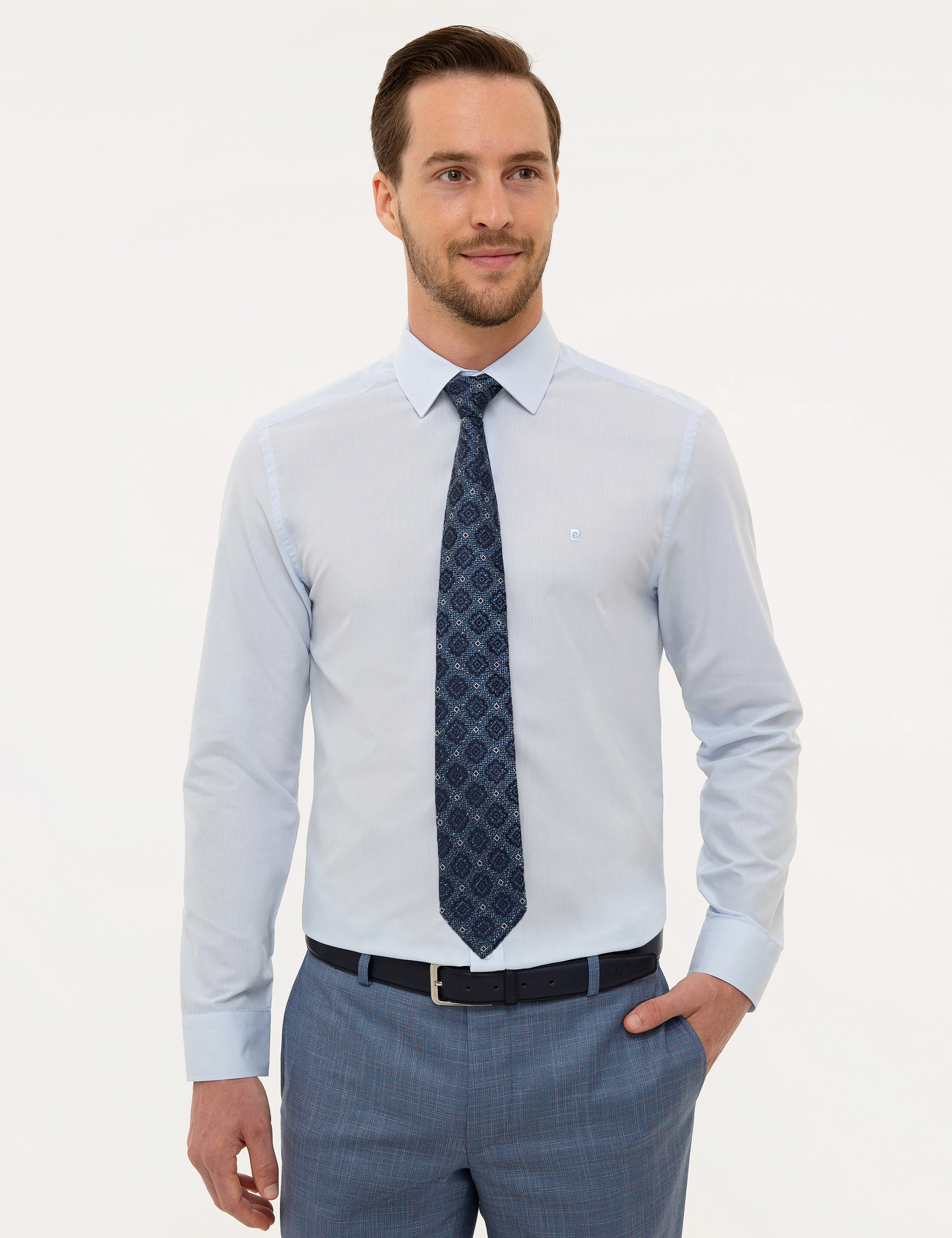 Açık Mavi Slim Fit Basic Gömlek - Image 2