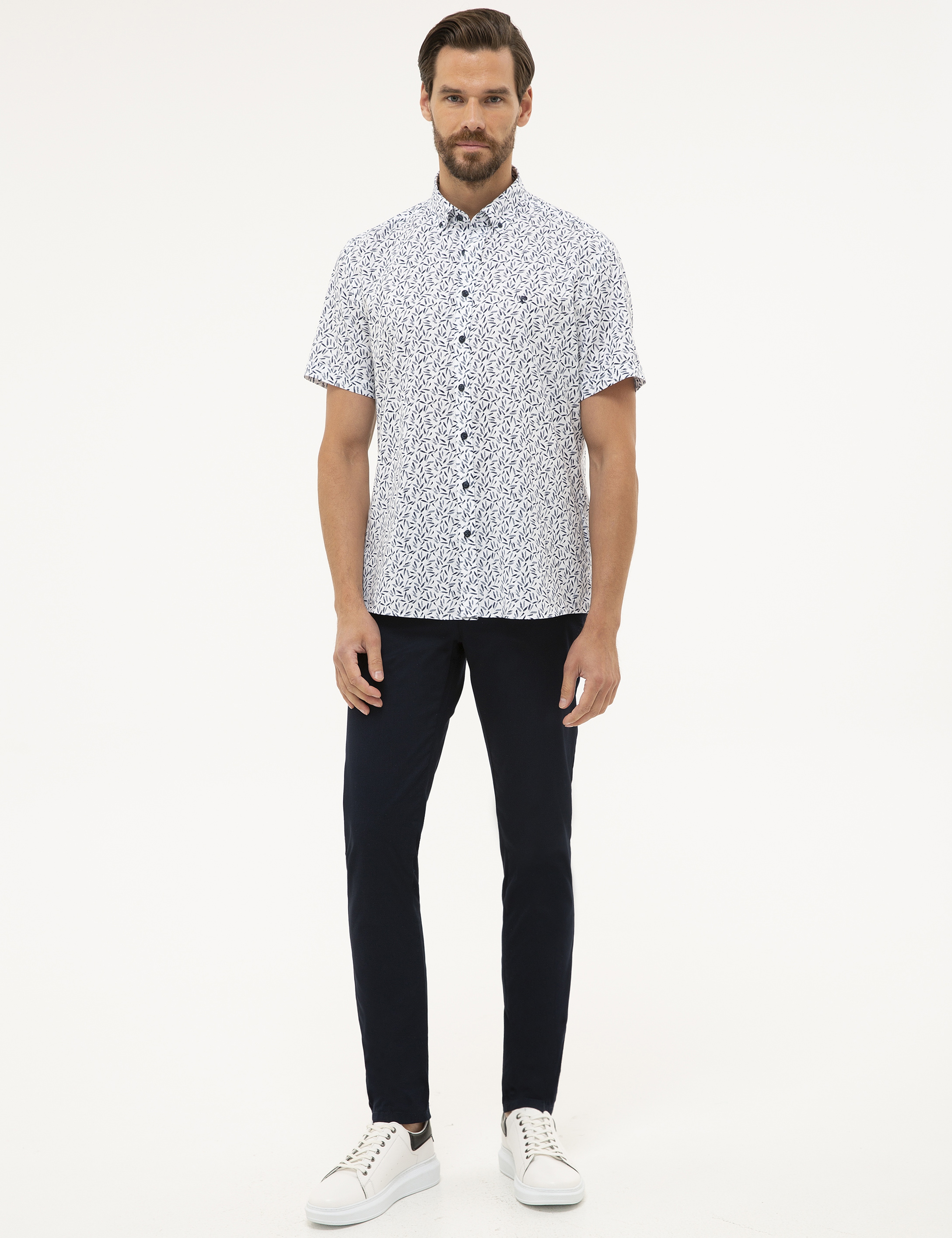 Lacivert Regular Fit Kısa Kollu Gömlek - Image 4