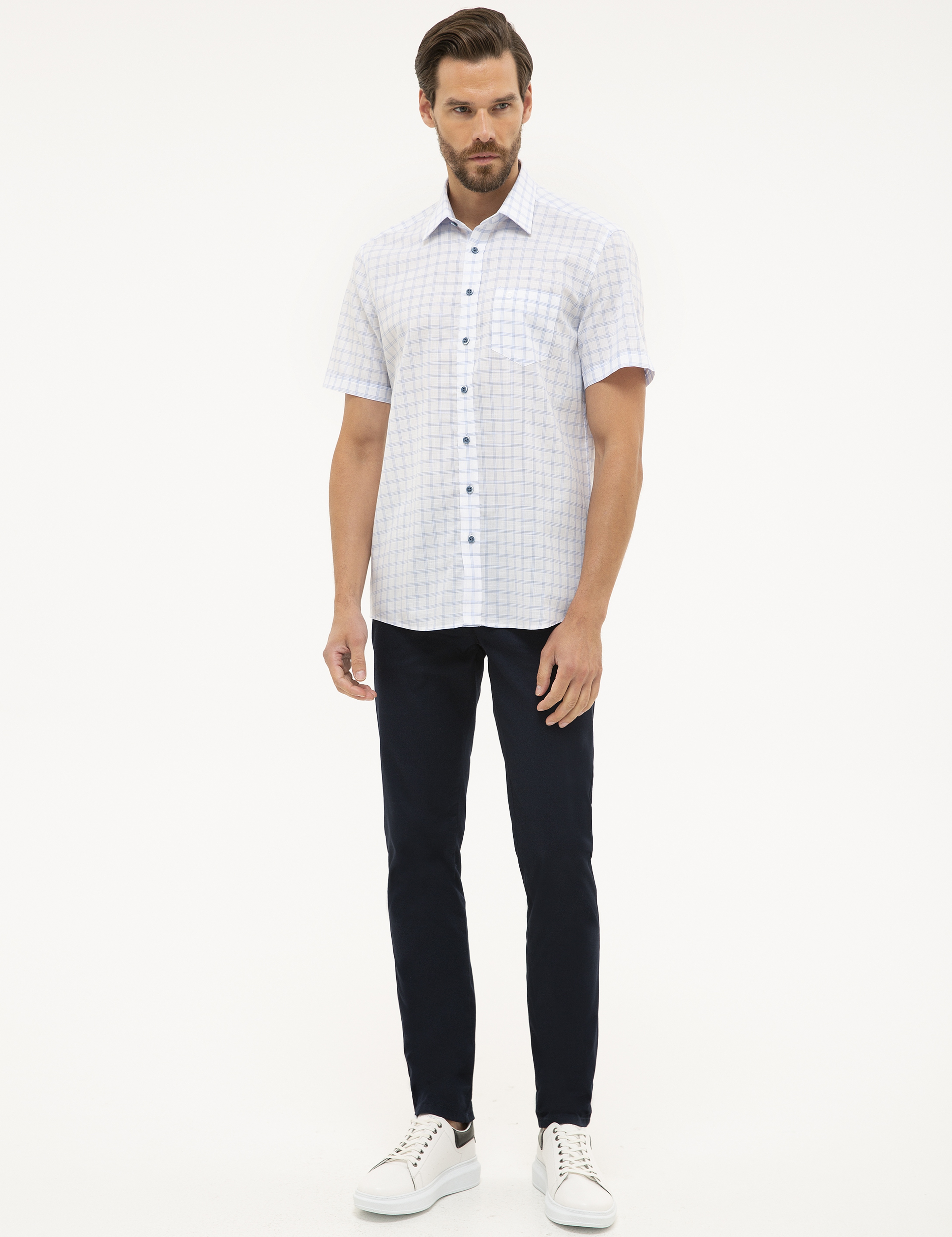 Beyaz Regular Fit Kısa Kollu Gömlek - Image 4