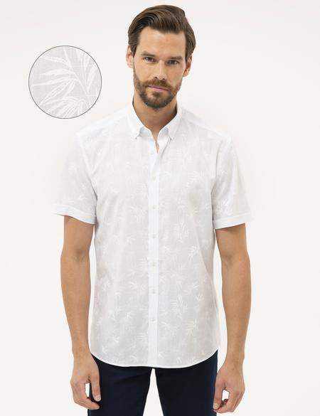 Beyaz Regular Fit Kısa Kollu Gömlek - 50227439006