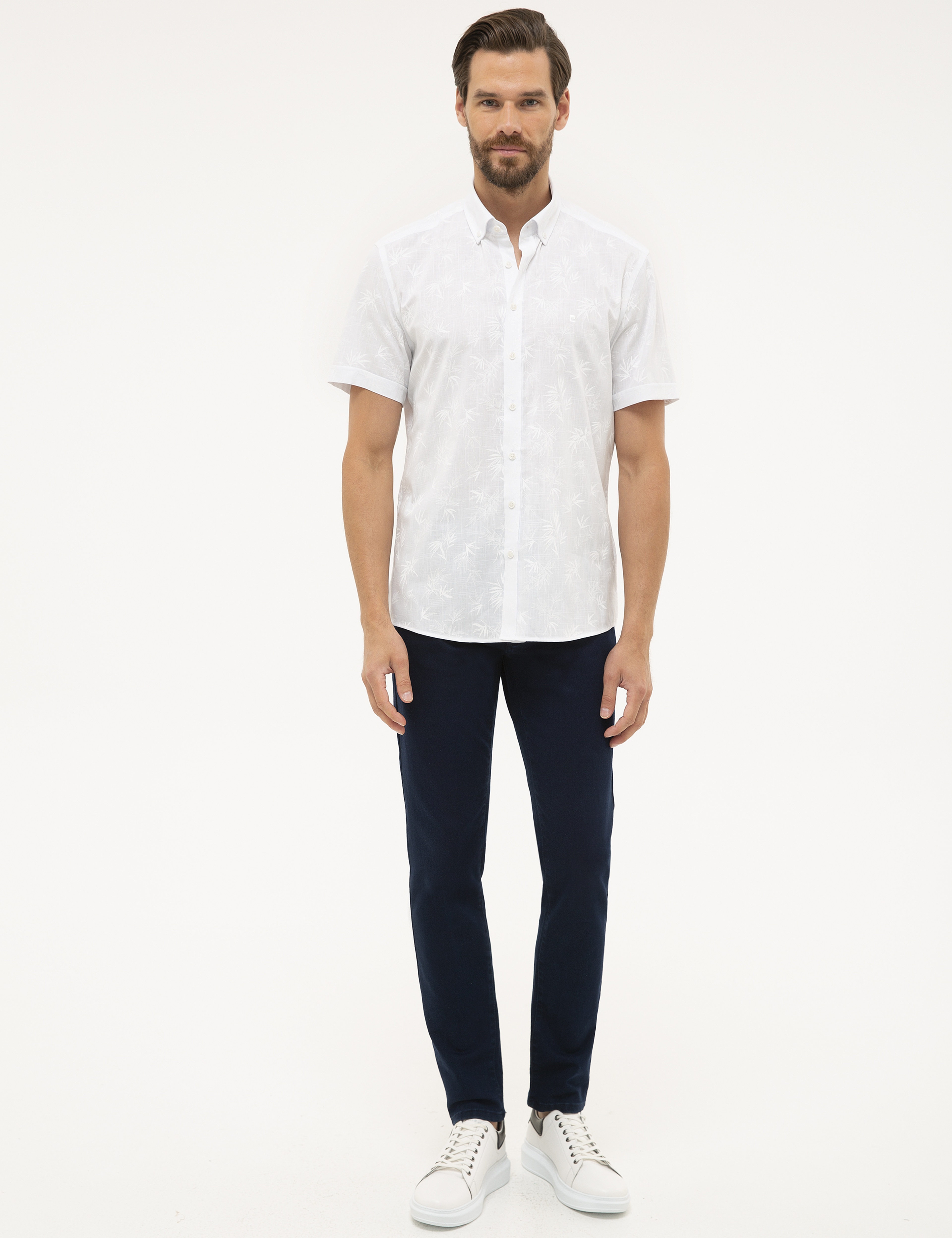 Beyaz Regular Fit Kısa Kollu Gömlek - Image 4