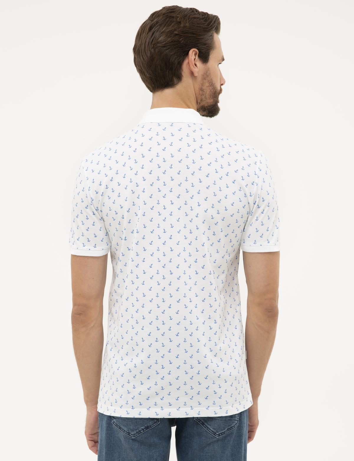 Beyaz Slim Fit Baskılı Polo Yaka Tişört - 50226955007