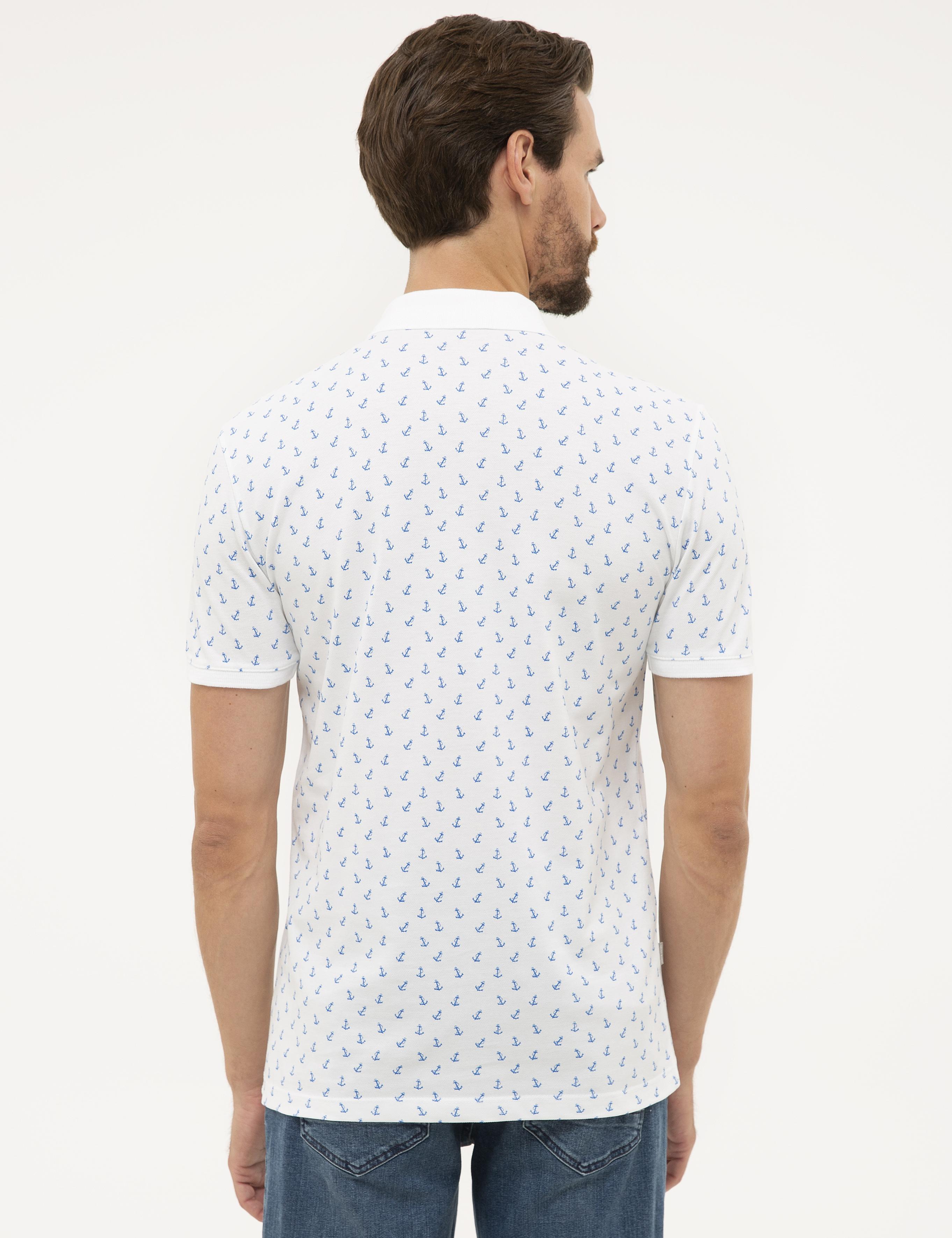 Beyaz Slim Fit Baskılı Polo Yaka Tişört