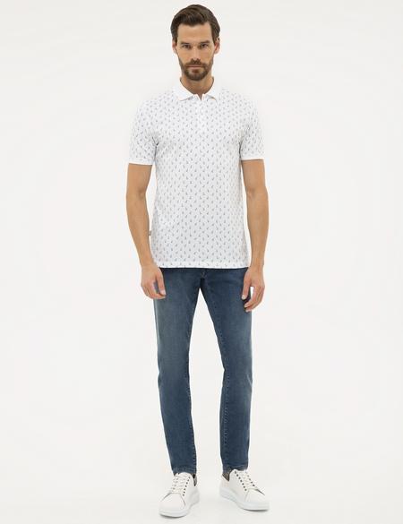 Beyaz Slim Fit Baskılı Polo Yaka Tişört - 50226955007