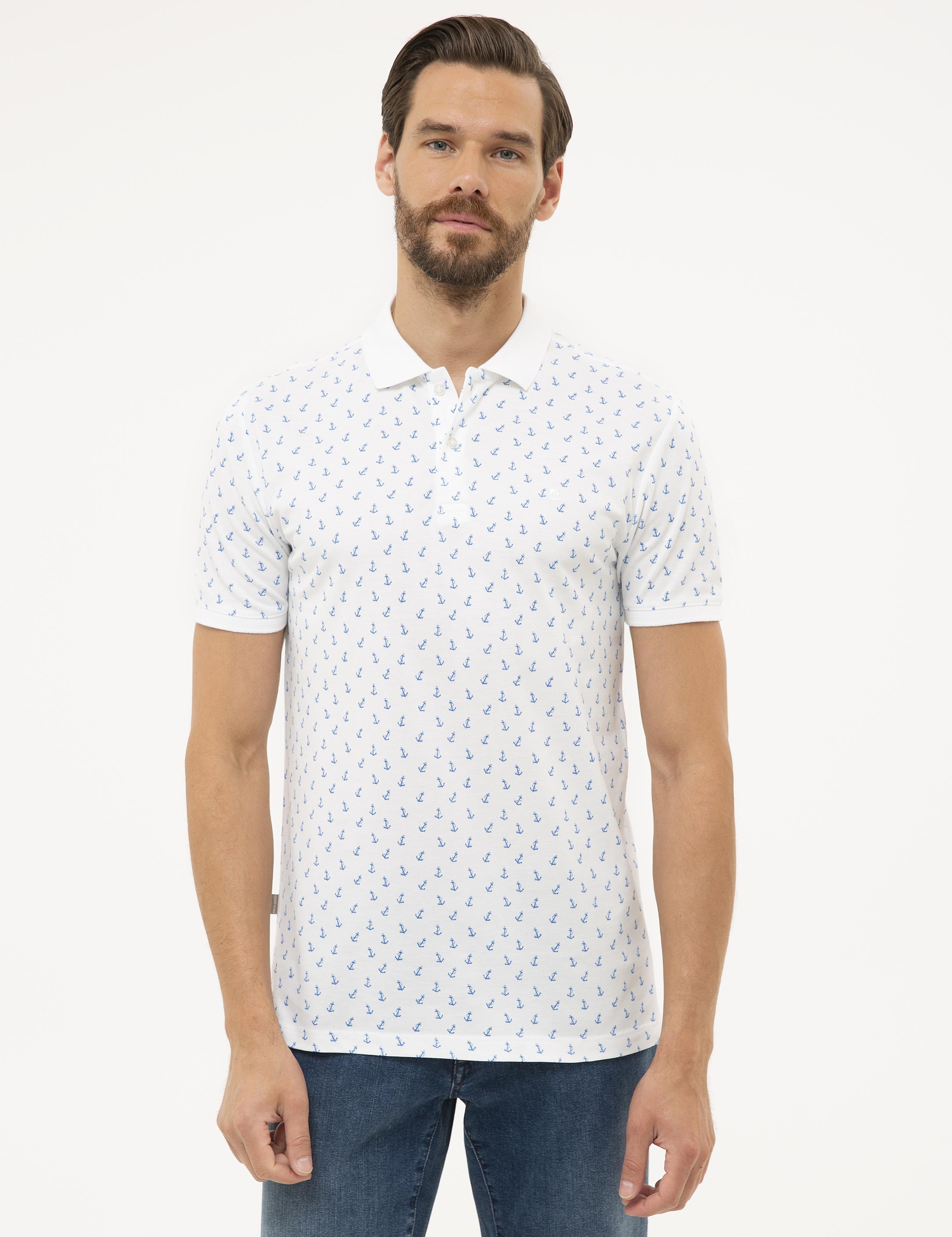 Beyaz Slim Fit Baskılı Polo Yaka Tişört