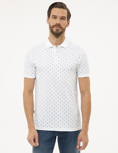 Beyaz Slim Fit Baskılı Polo Yaka Tişört - 50226955007