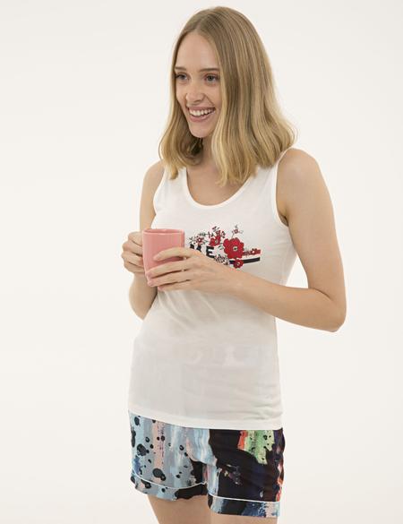 Ekru Şort Pijama Takım - 50234423001