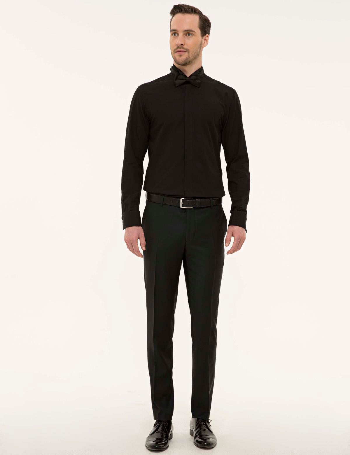 Siyah Slim Fit Smokin Gömlek - 50223125017