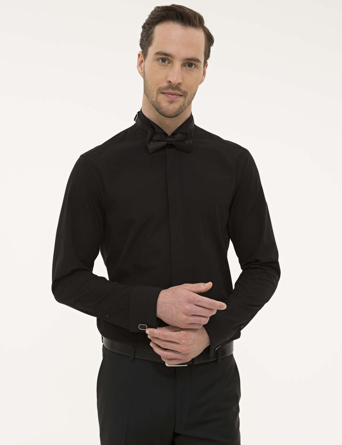 Siyah Slim Fit Smokin Gömlek