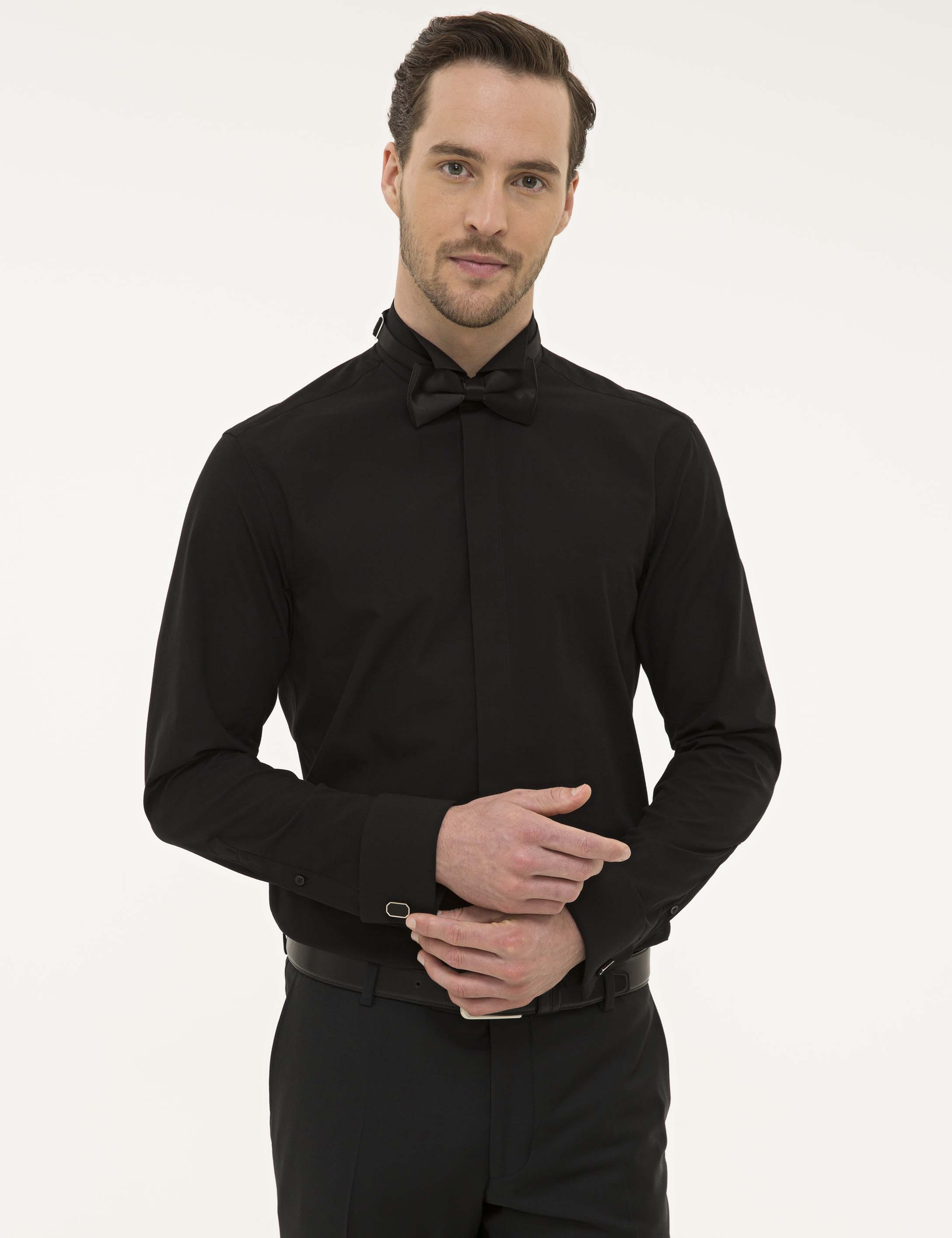 Siyah Slim Fit Smokin Gömlek