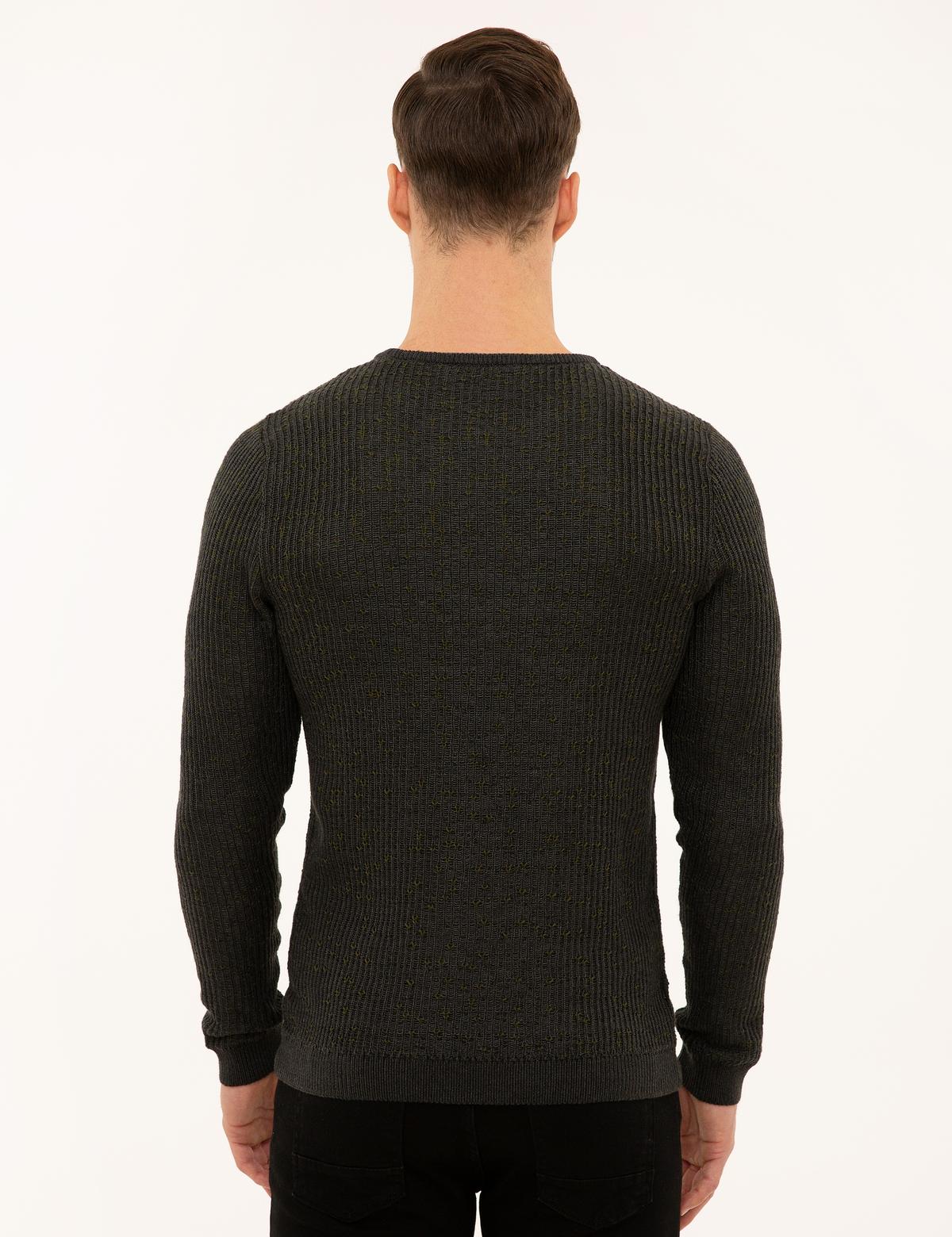 Antrasit Melanj Slim Fit Bisiklet Yaka Triko Kazak - 50229607013