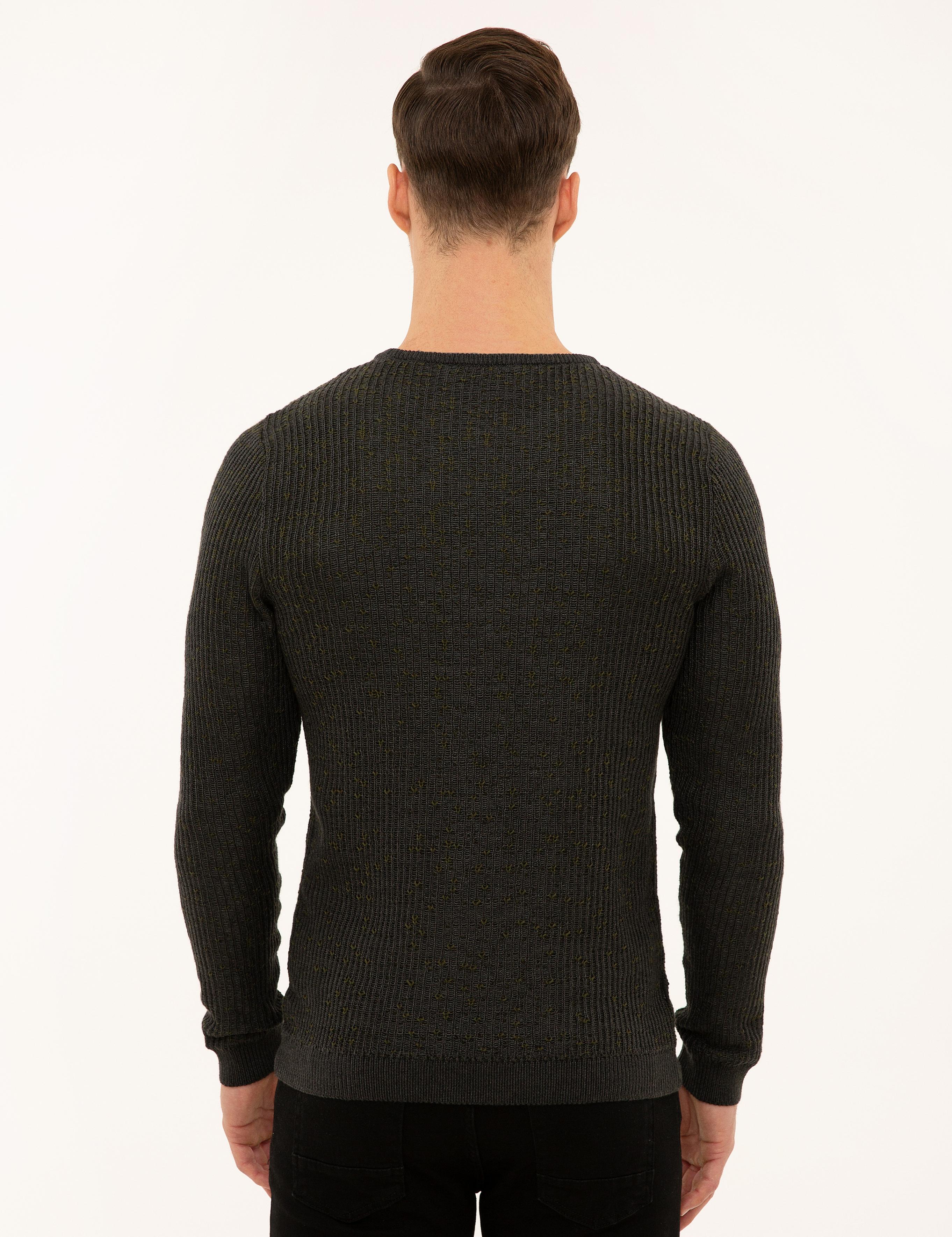 Antrasit Melanj Slim Fit Bisiklet Yaka Triko Kazak