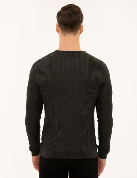 Antrasit Melanj Slim Fit Bisiklet Yaka Triko Kazak - 50229607013