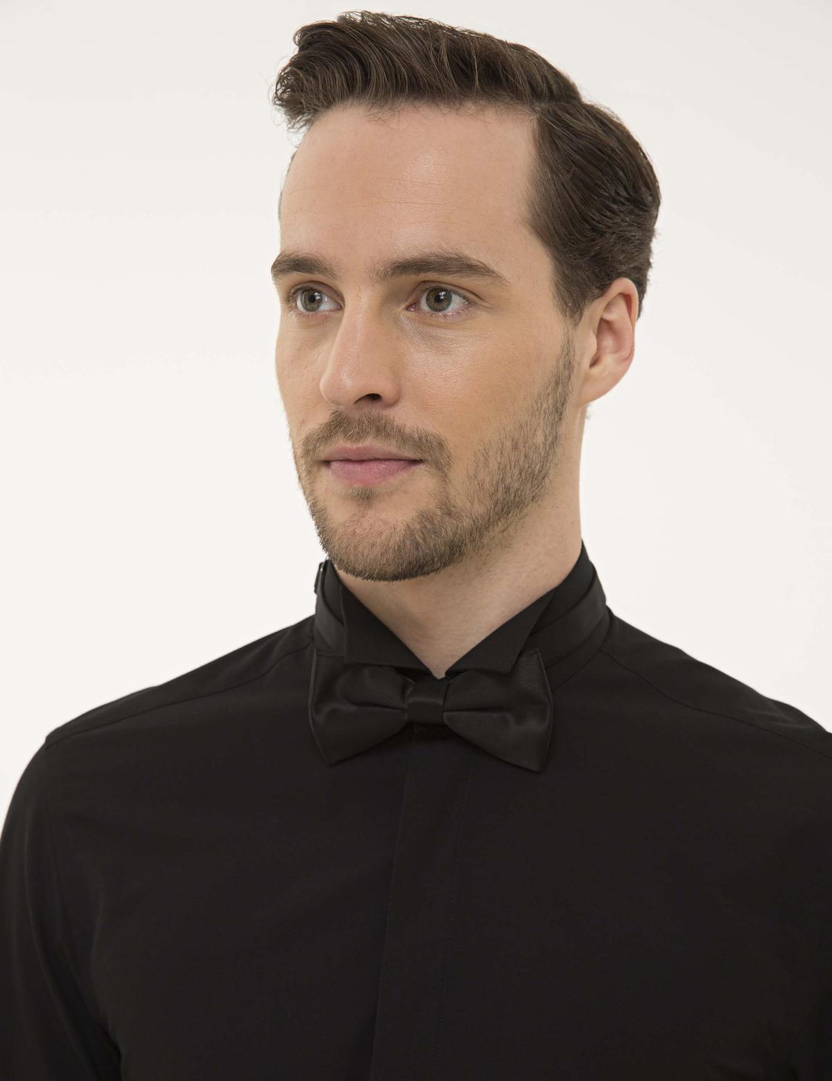 Siyah Slim Fit Smokin Gömlek - 50223125017