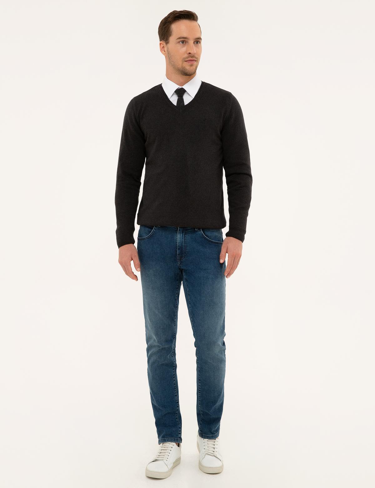 Antrasit Melanj Slim Fit Basic Triko Kazak - 50230806081