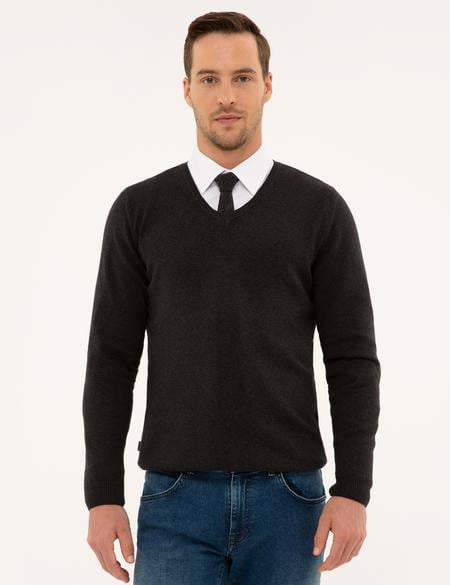 Antrasit Melanj Slim Fit Basic Triko Kazak - 50230806081