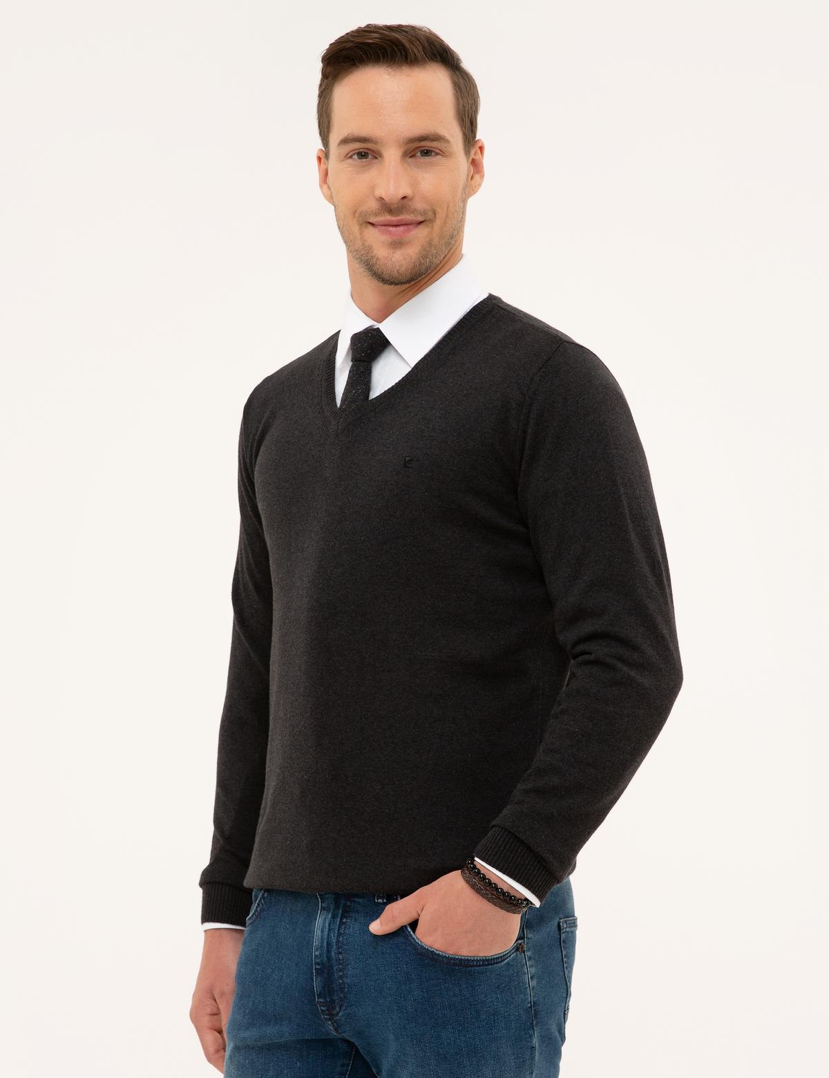 Antrasit Melanj Slim Fit Basic Triko Kazak - 50230806081