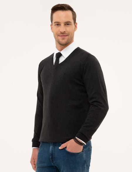 Antrasit Melanj Slim Fit Basic Triko Kazak - 50230806081