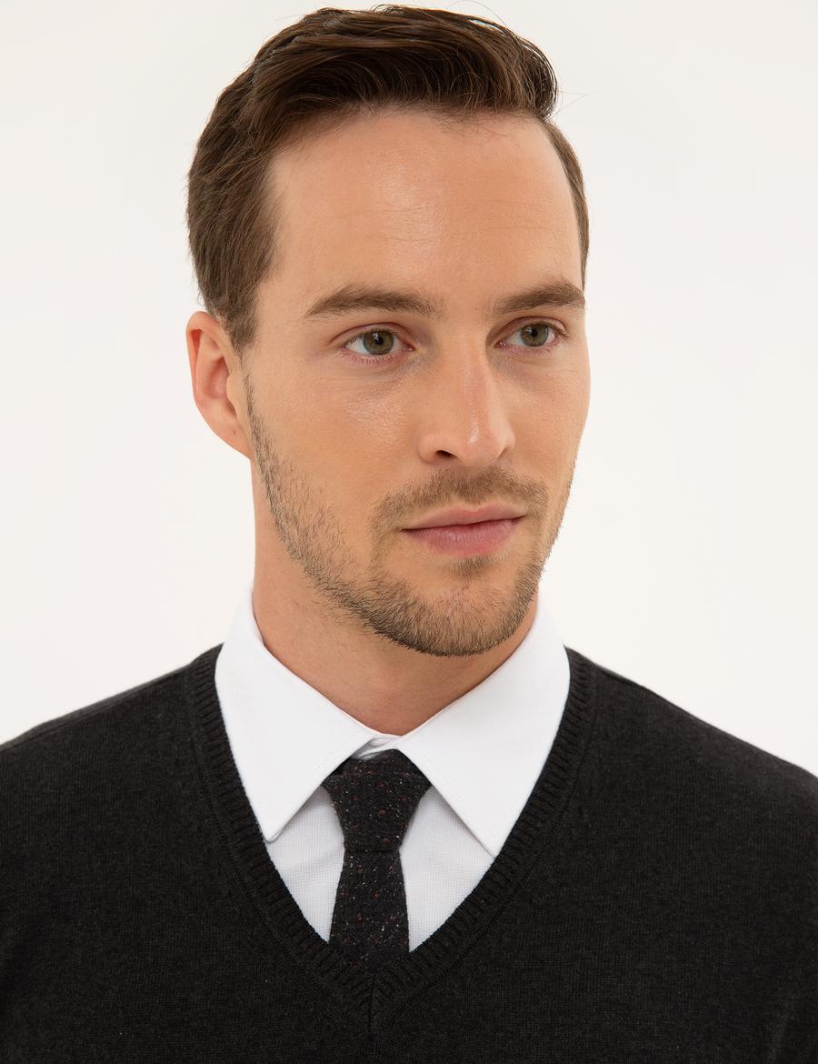 Antrasit Melanj Slim Fit Basic Triko Kazak