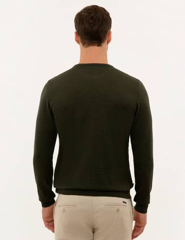 Yeşil Slim Fit Basic Kazak