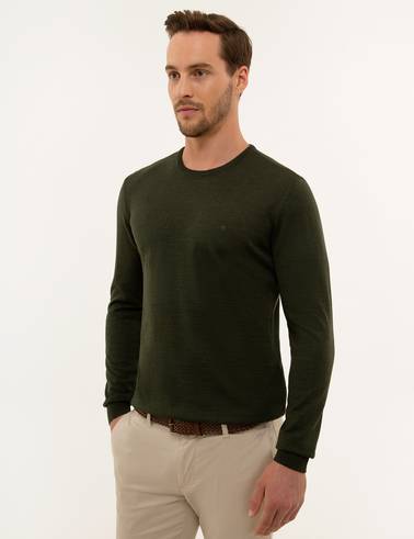 Yeşil Slim Fit Basic Kazak