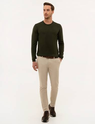 Yeşil Slim Fit Basic Kazak