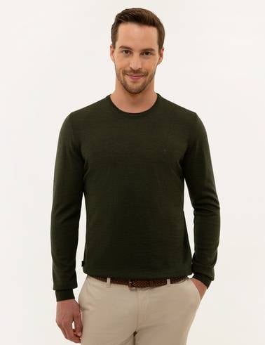 Yeşil Slim Fit Basic Kazak