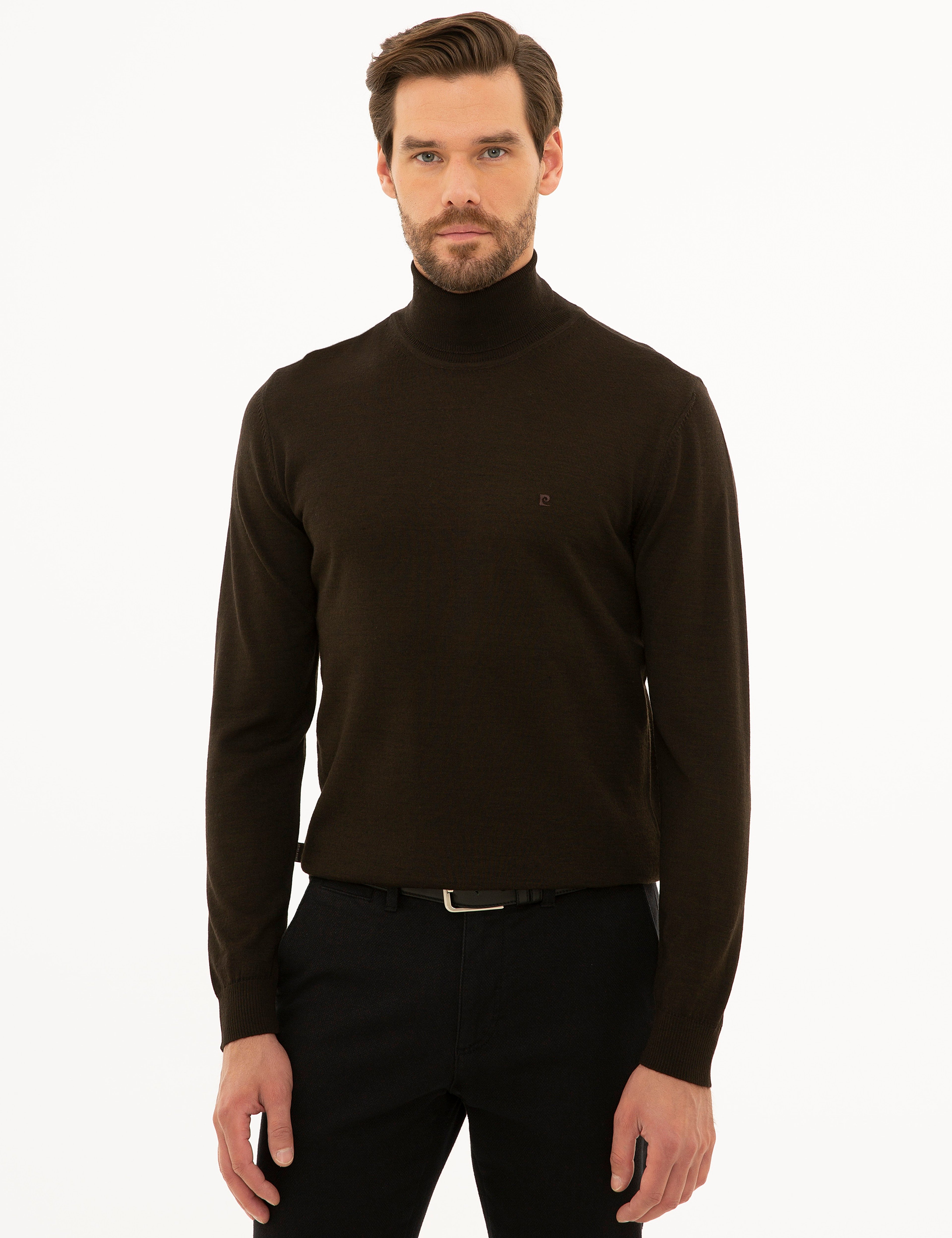Kahverengi Slim Fit Tam Balıkçı Yaka Basic Triko Kazak - Image 2